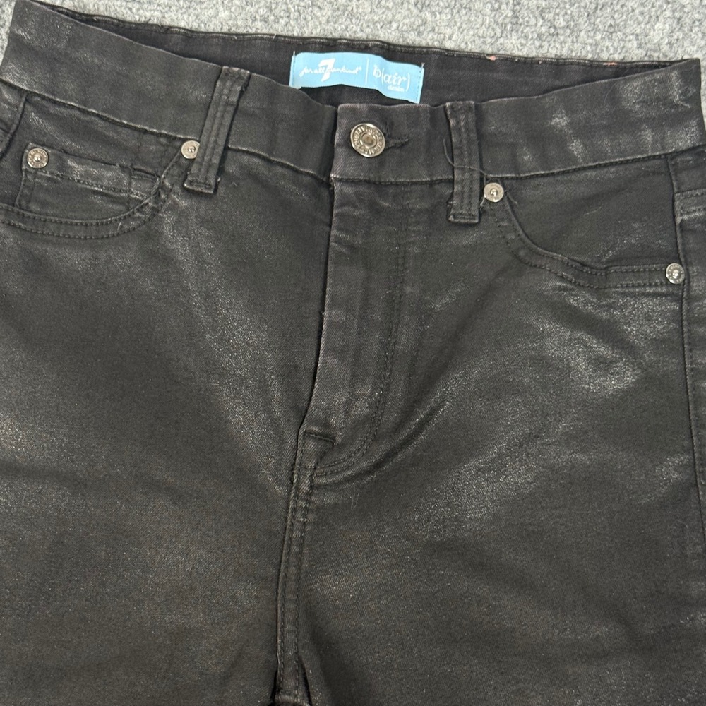 7 For All Mankind Blair Stretch Denim Black Coated High Waist Skinny Jeans 24/25